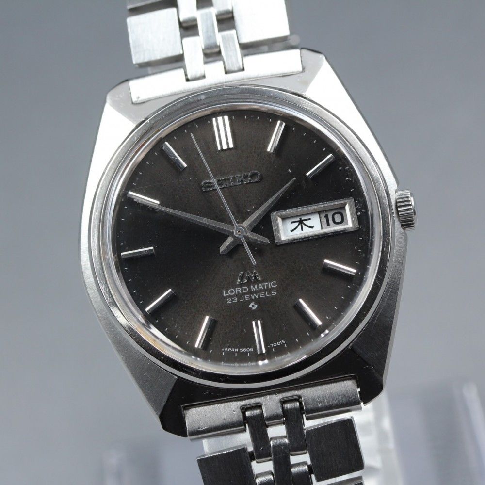 【稼働品】 SEIKO ロードマチック 5606-7000 ブラック シルバー デイデイト 純正ブレス 自動巻き メンズ 腕時計 1971年製 #17597