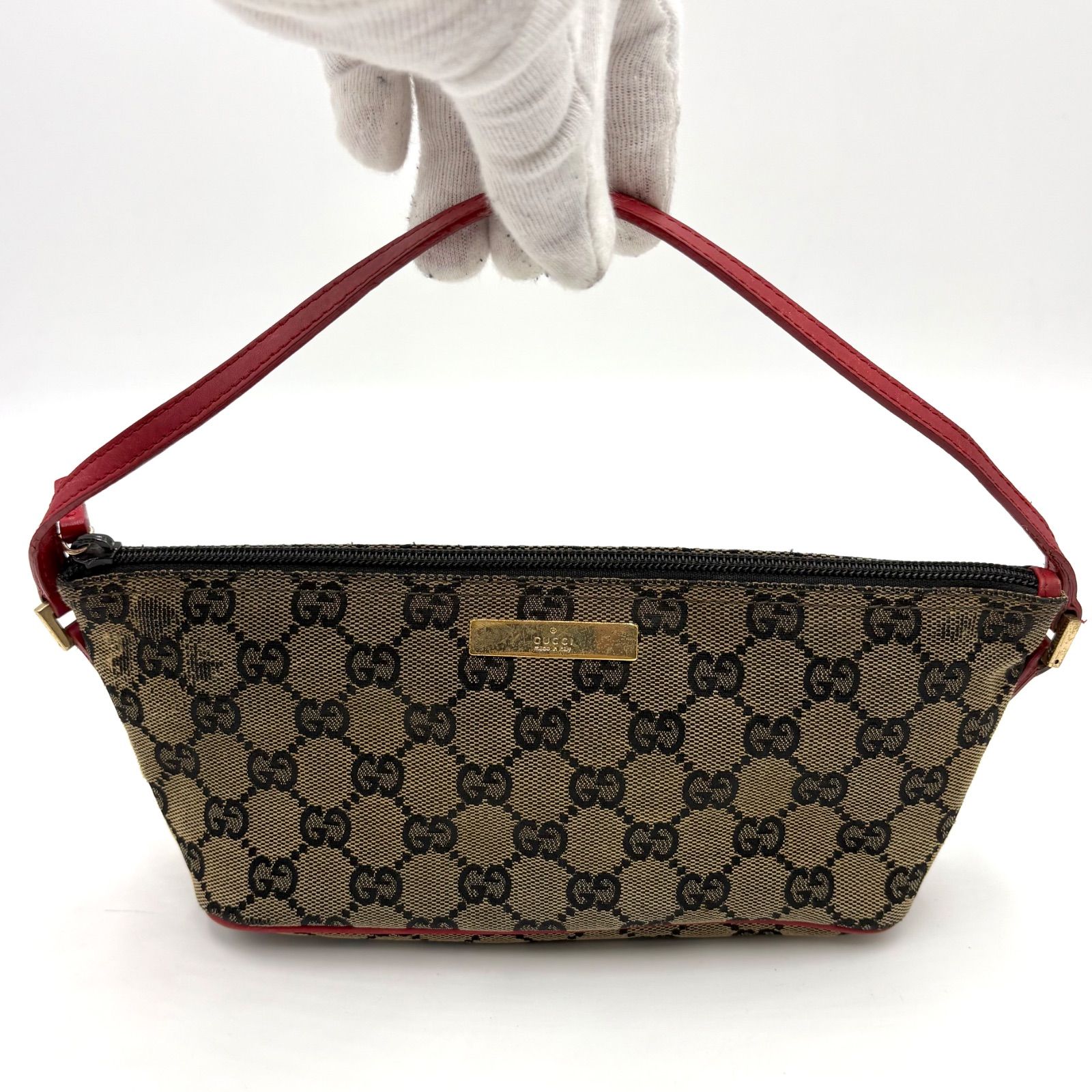 GUCCI グッチ GGキャンバス ゴールド金具 アクセサリーポーチ ハンドバッグ レッド 039 1193