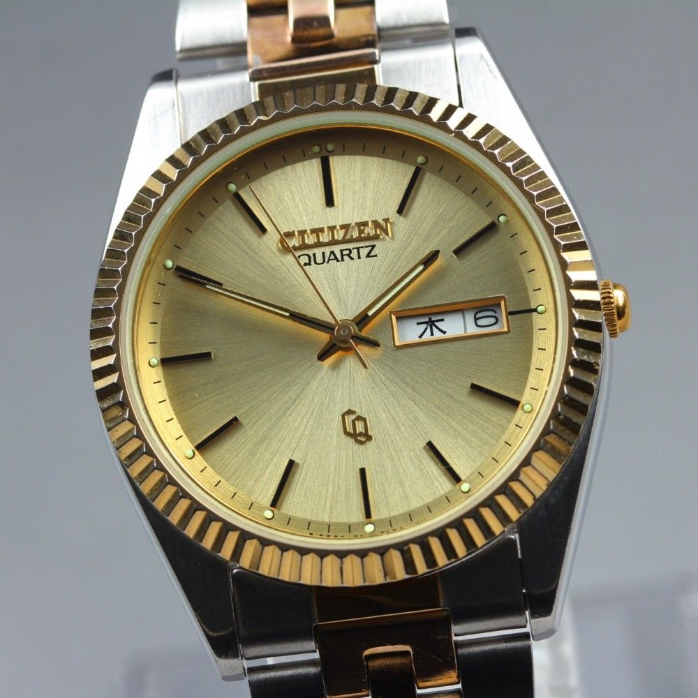【稼働品】 CITIZEN 3801-289463 ゴールド シルバー デイデイト 純正ブレス クオーツ メンズ 腕時計 #14368
