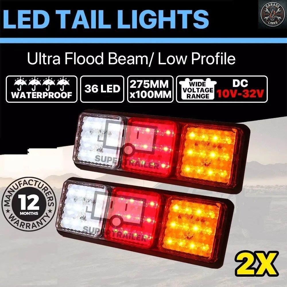 2個入り 36個のLEDトレーラーライト ストップ/テール/ターン/リバースランプ トラック キャンパー UTE用 10-32V 防水