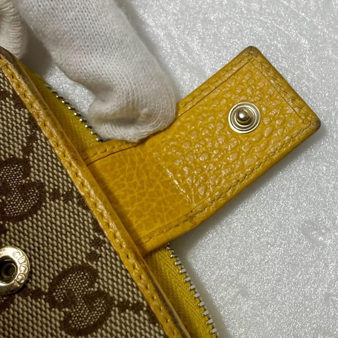 GUCCI グッチ GGキャンバス 二つ折り財布 イエロー レザー スナップ式
