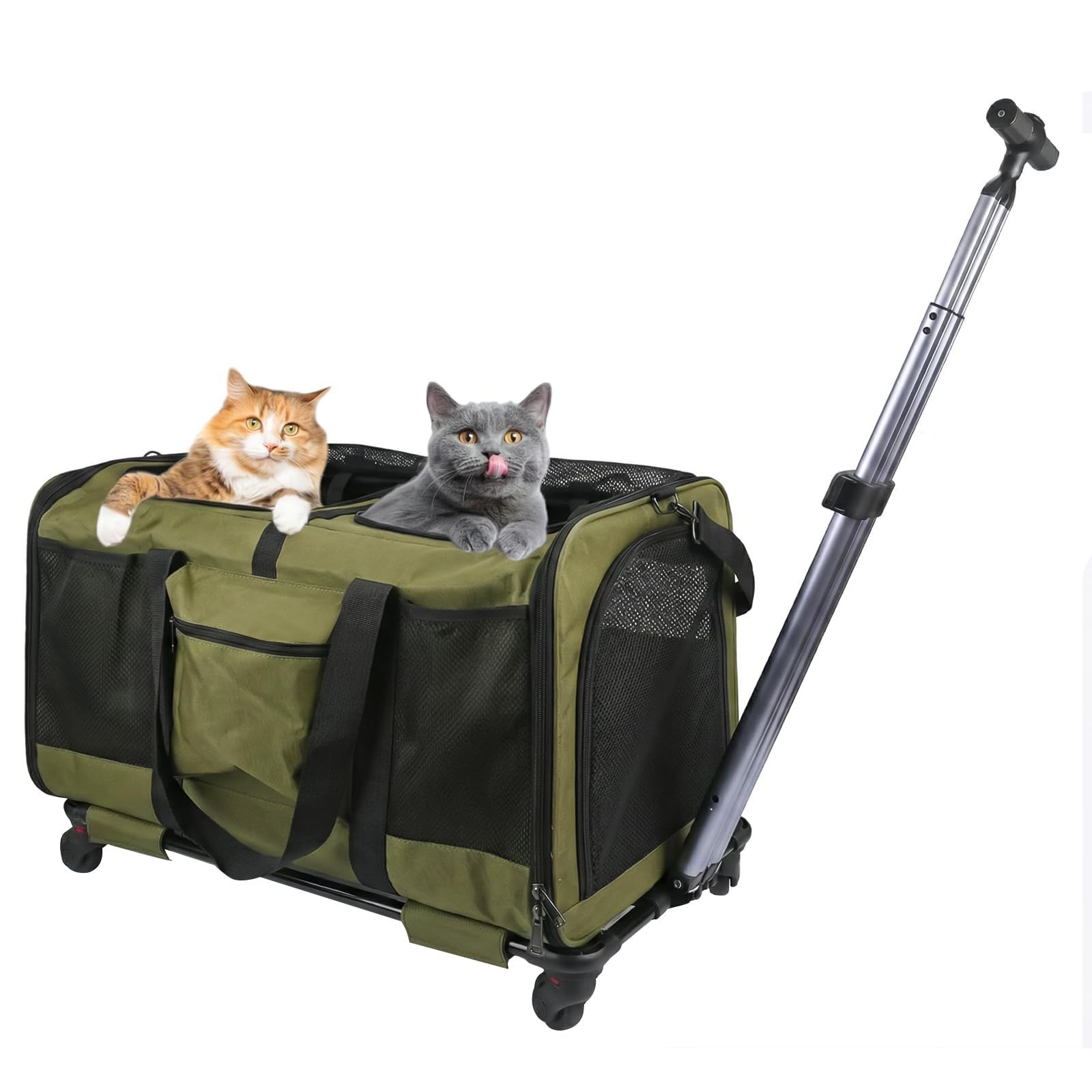 【2025年新登場】猫 2 匹 キャリー ペットキャリー キャスター付き 小型 中型犬 キャリー カート ペットトロリーバッグ ペットキャリーケース 折り畳み 【20kg/55cm】までサポート 大容量 通気性 旅行/通院/交通機関/災害避難用（グリーン）