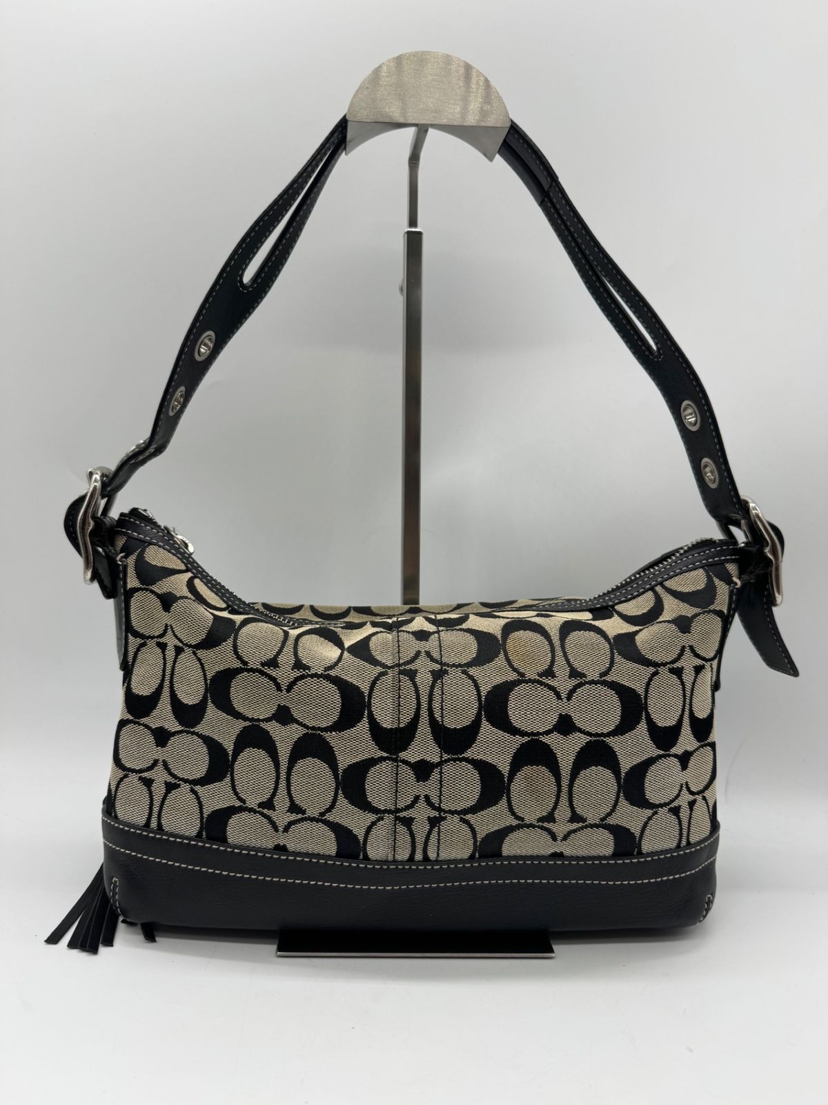 【良品】 COACH コーチ シグネチャー柄 ホーボー バッグ P3334