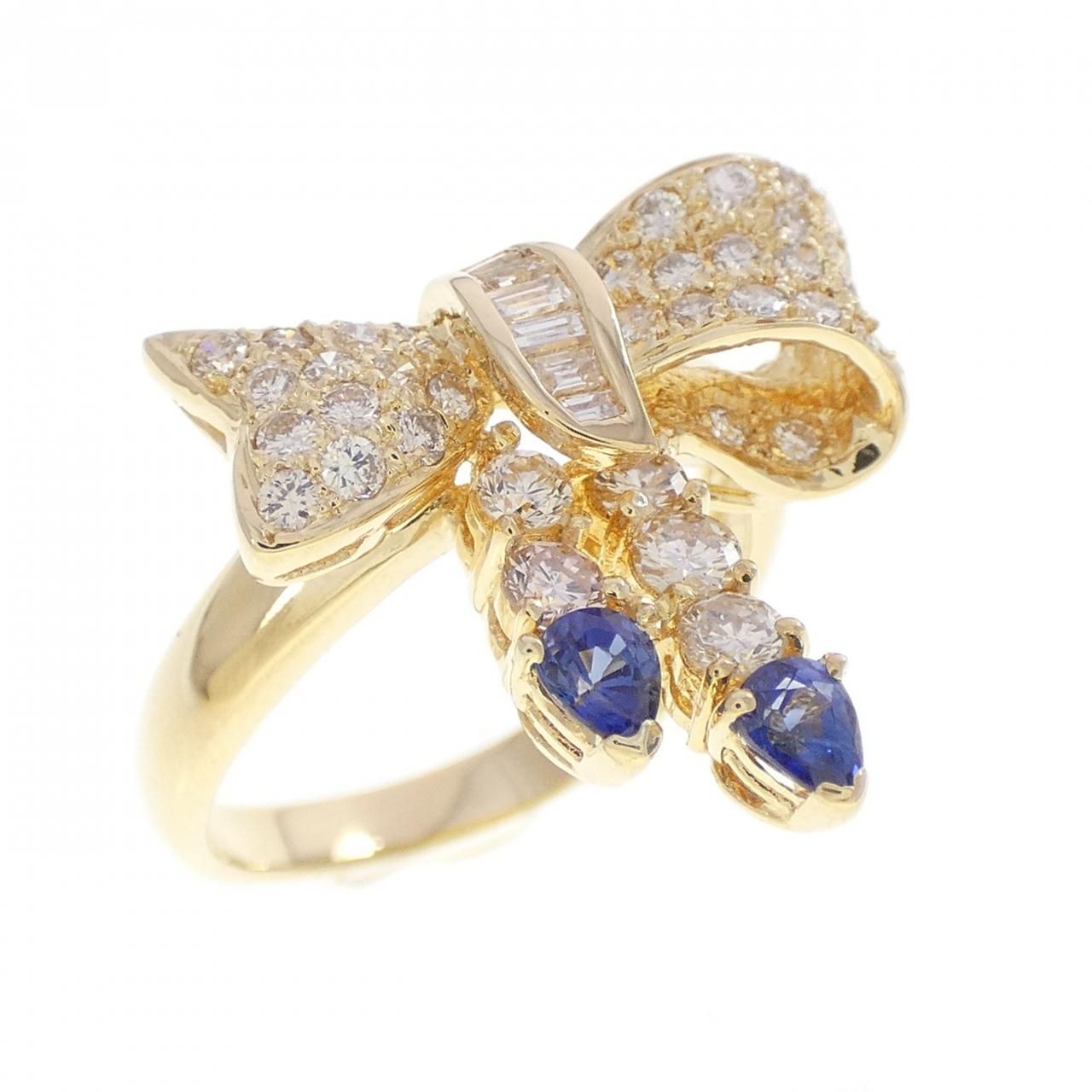 K18YG リボン サファイヤ リング 0.32CT