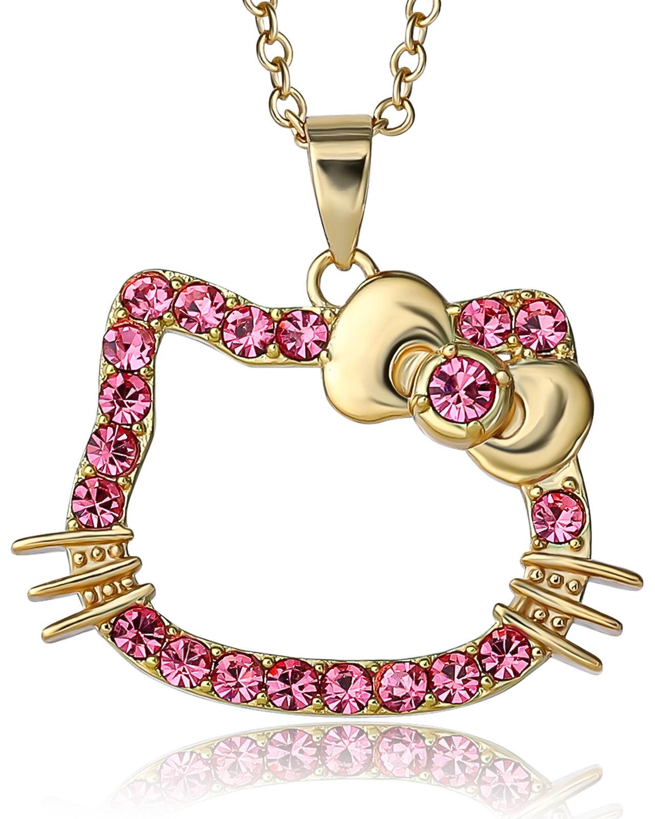 SALLY ROSE ハローキティ ピンククリスタルネックレス 女性用 公式ライセンス 18インチ 18Kゴールドフラッシュメッキ ハローキティ ペンダントネックレス