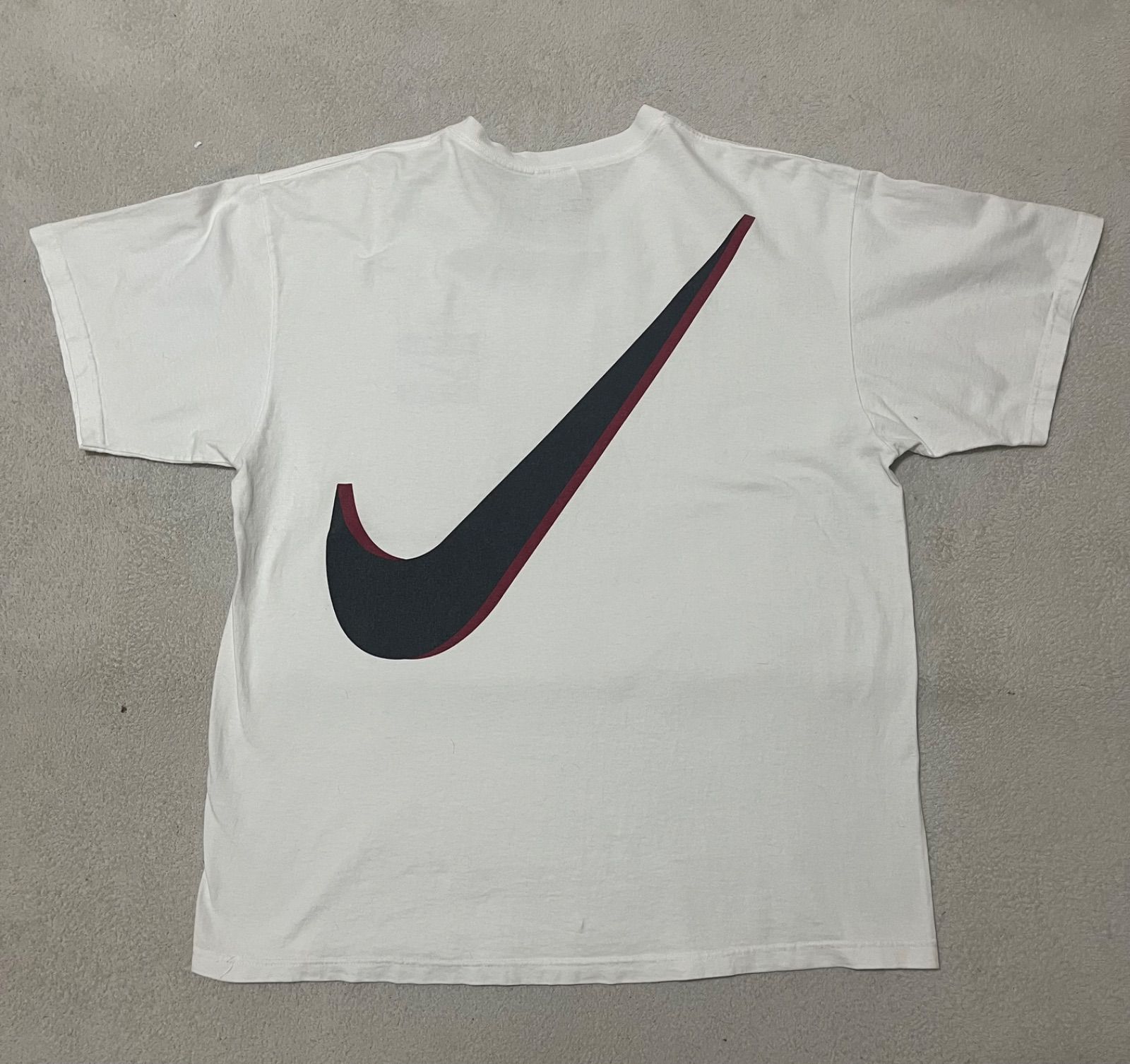 【希少】NIKE USA製　Swoosh スウッシュ　ディスプレイ　ウッド非売品 デカスウッシュ USA製 90s NIKE SWOOSH Tシャツ 両面プリント L 白