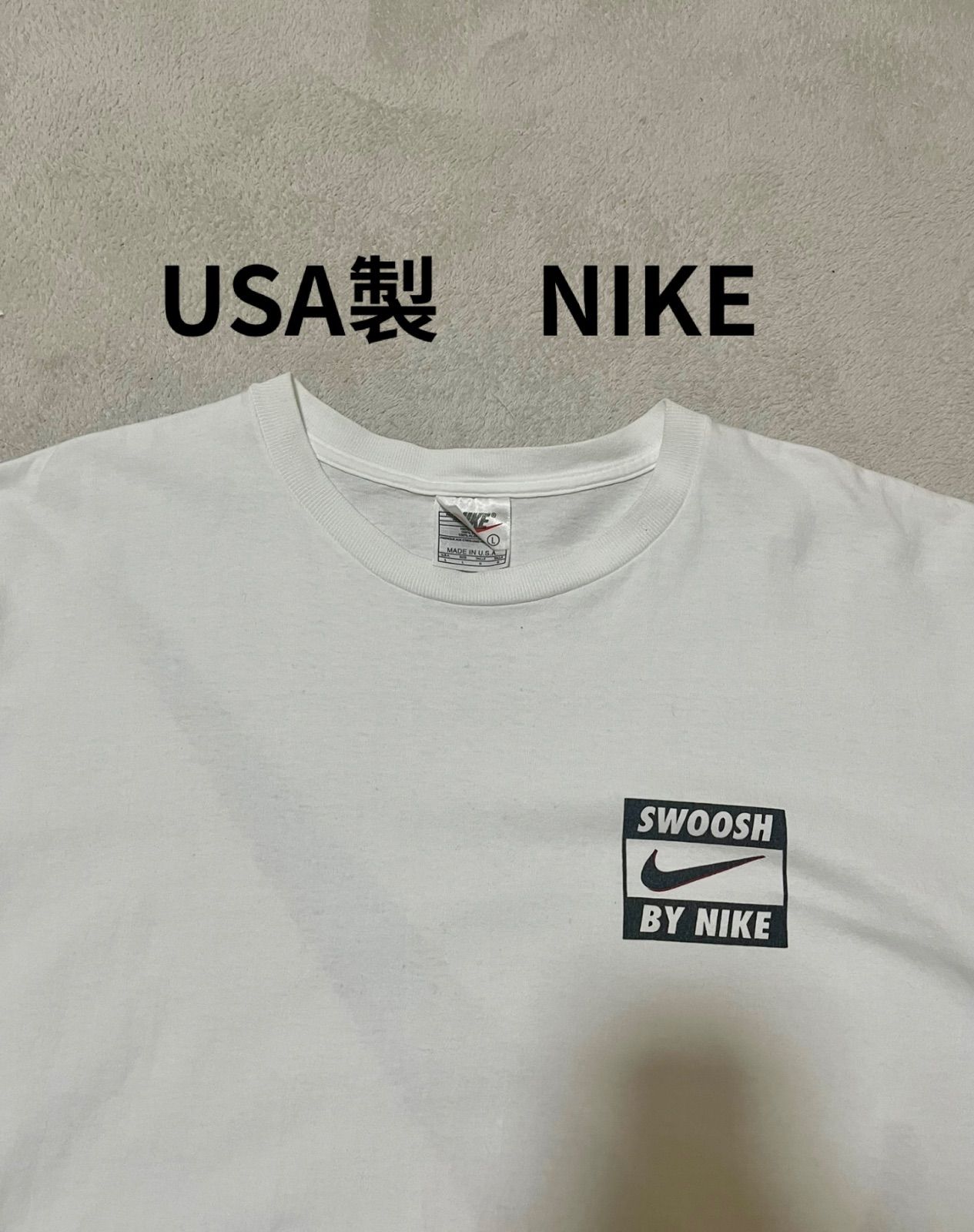 デカスウッシュ USA製 90s NIKE SWOOSH Tシャツ 両面プリント L 白