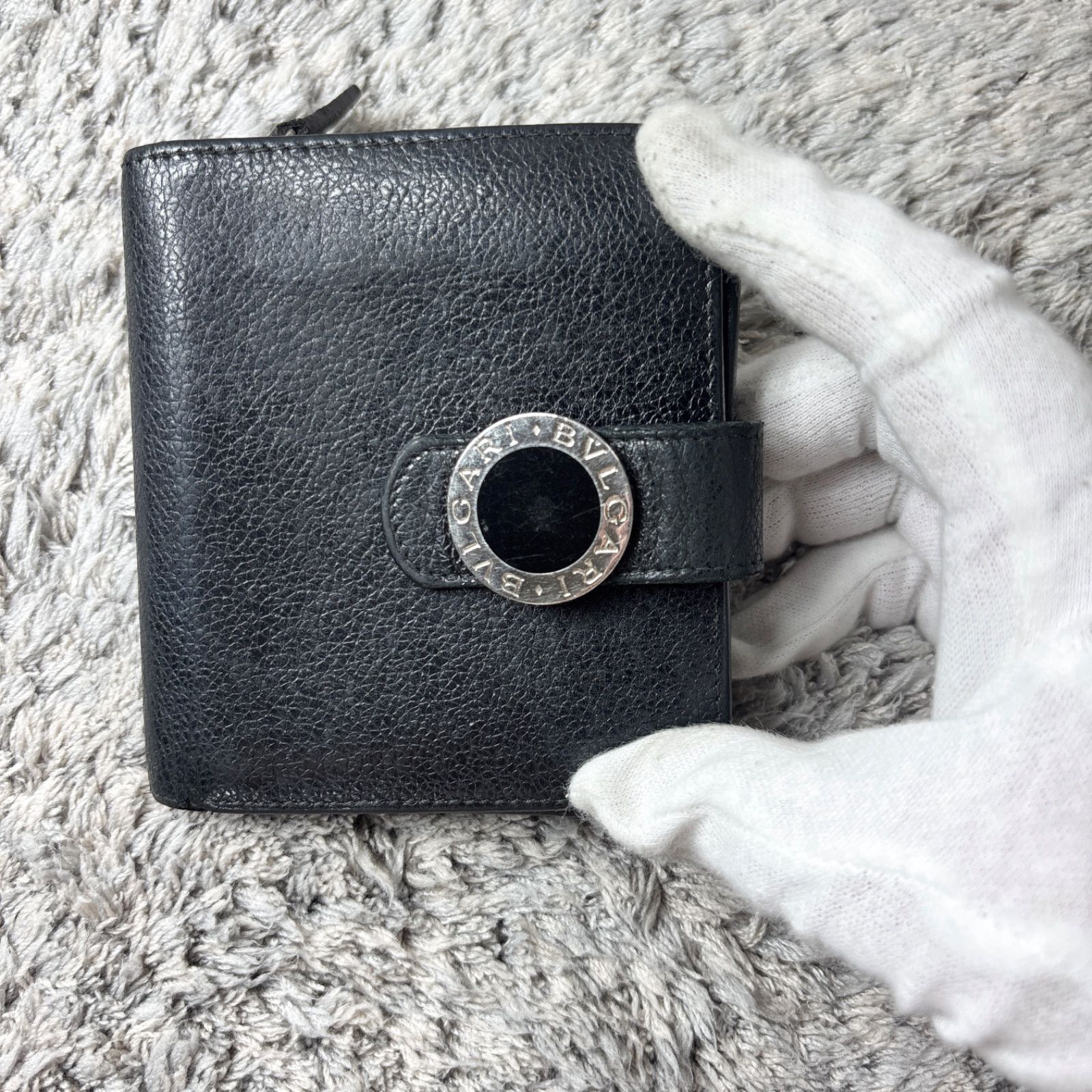 BVLGARI ブルガリ 二つ折り財布 グレインレザー ブラック - メルカリ
