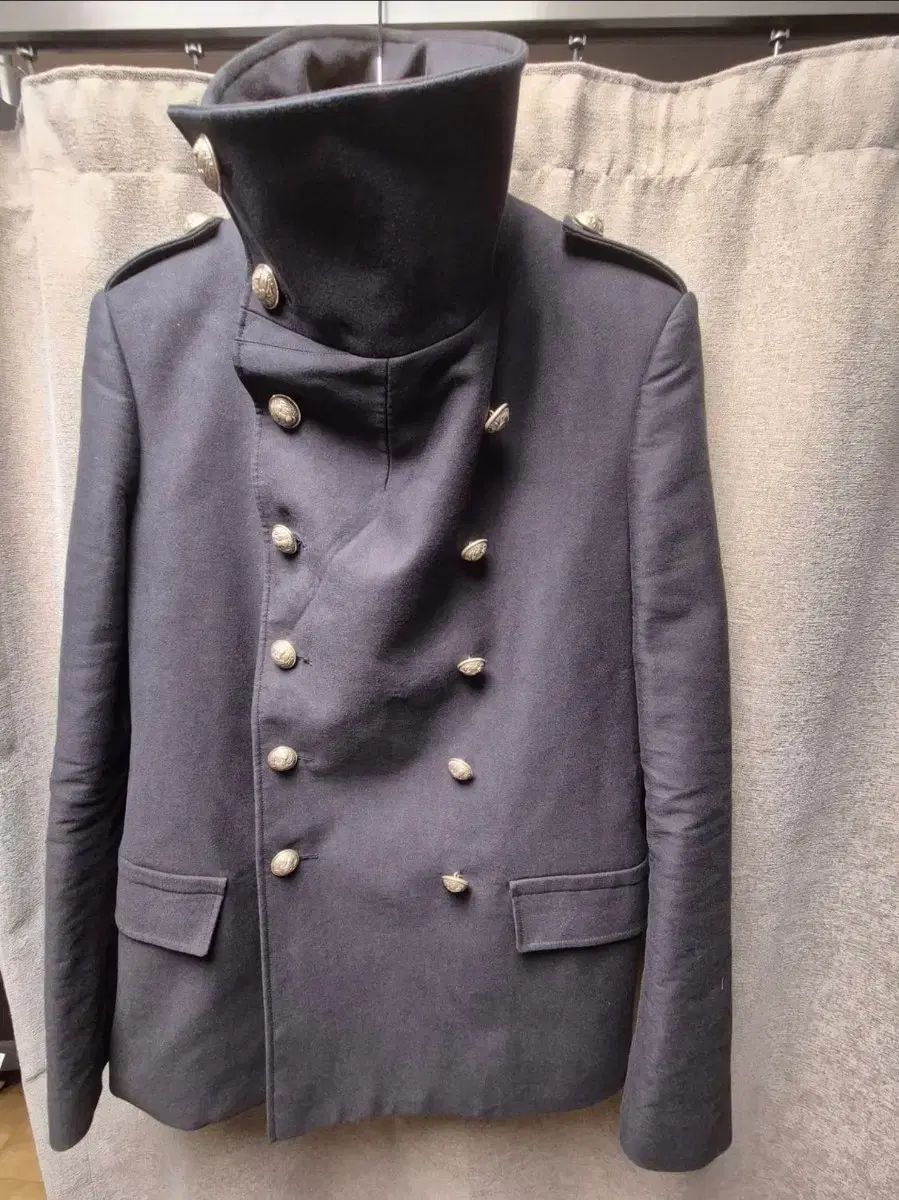 50 BALMAIN バルマン コットン ピーコート ネイビー