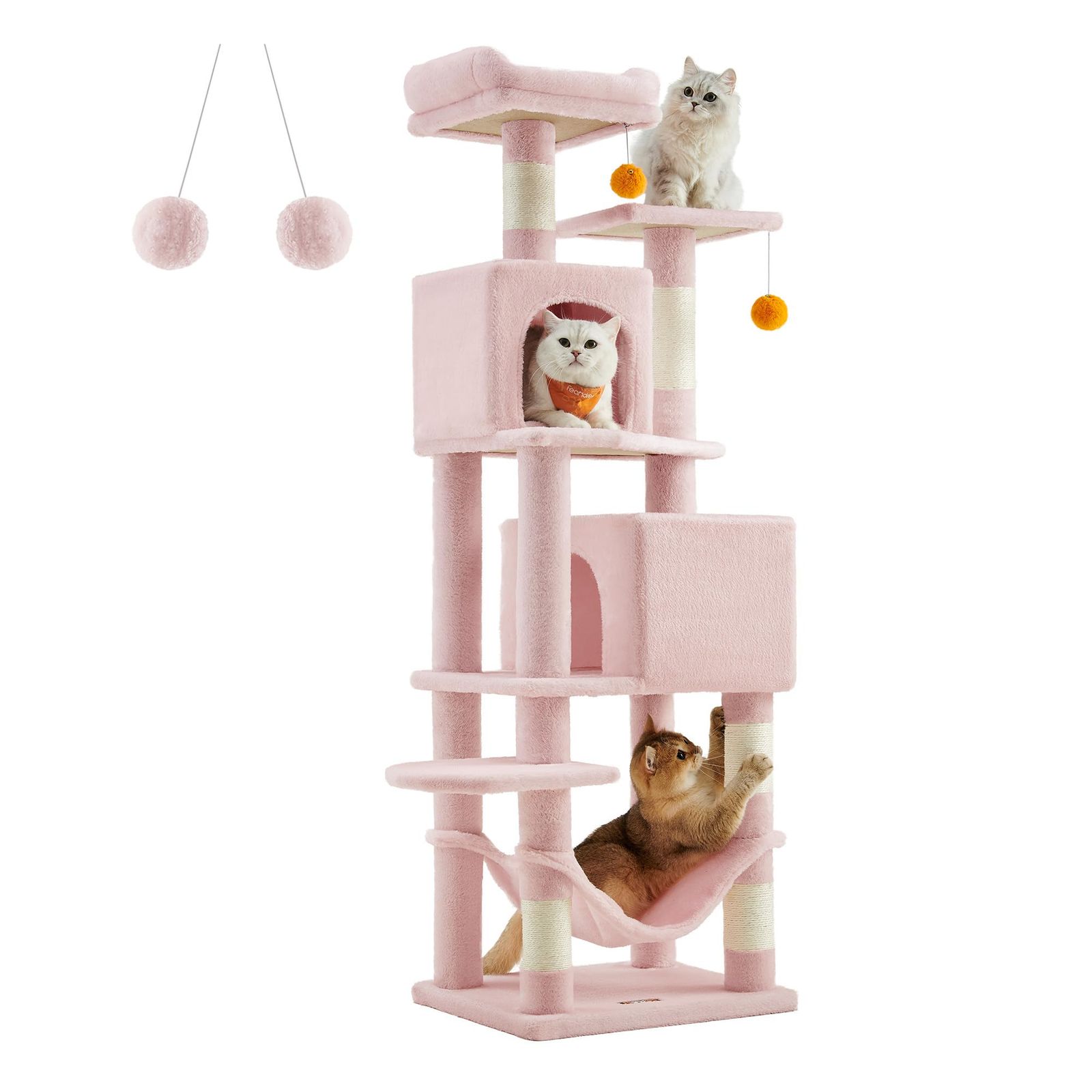 ★新品★FEANDREA キャットタワー スリム 猫タワー 大型猫 多頭飼い 据え置き 省スペース ハンモック付き 爪とぎ 運動不足解消 高さ155CM ピンクPCT192P01 8e5b46b2
