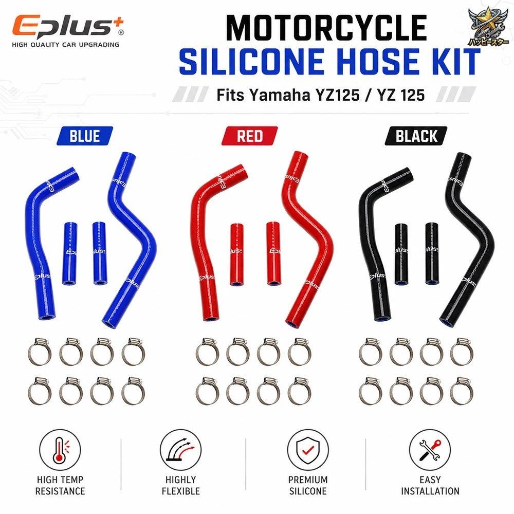 シリコン製オートバイ用クーラントホースキット ヤマハ YZ125 YZ 125 2002-2022 4層ラジエーターホース レッド/