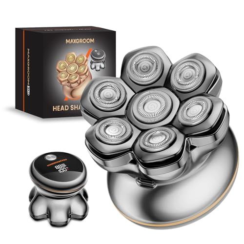 MAXGROOM スキンヘッド用シェーバー 7Dヘッド シェーバー マグネット着脱式 8800RPM 高速モーター 坊主用 頭髪 電動シェーバー メンズ IPX6防水 126枚刃 乾湿両用 回転 ひげそり 髭剃り スキンヘッド用バリカン LE d3157be8