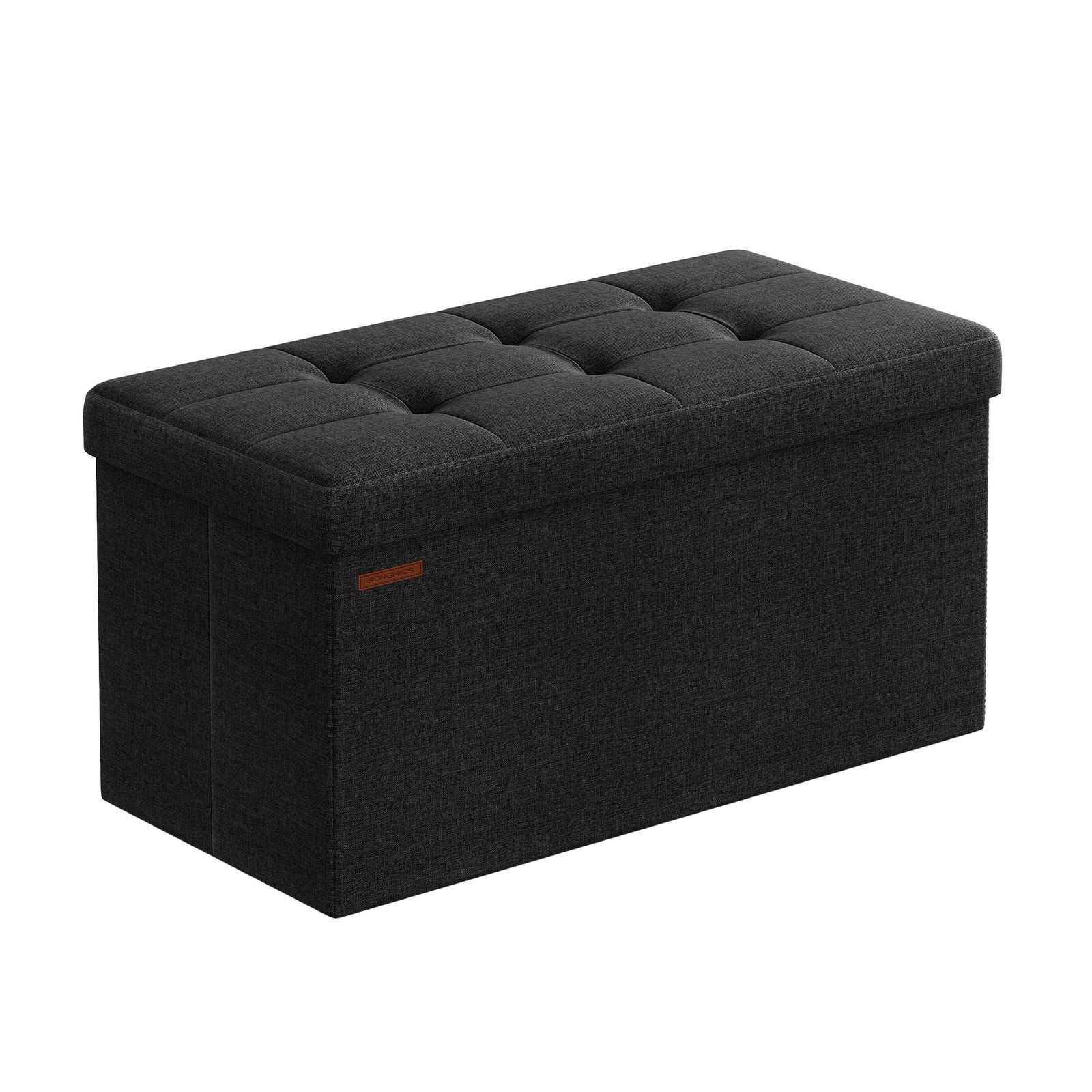 ★新品★SONGMICS オットマン 収納 スツール 収納 ベンチ 収納ボックス 折りたたみ式 耐荷重300kg 収納 足置き 椅子 ボックス 持ち運びに便利 ふた付き 幅76×奥行き38×高さ38cm ブラック LSF047B01 b484e750