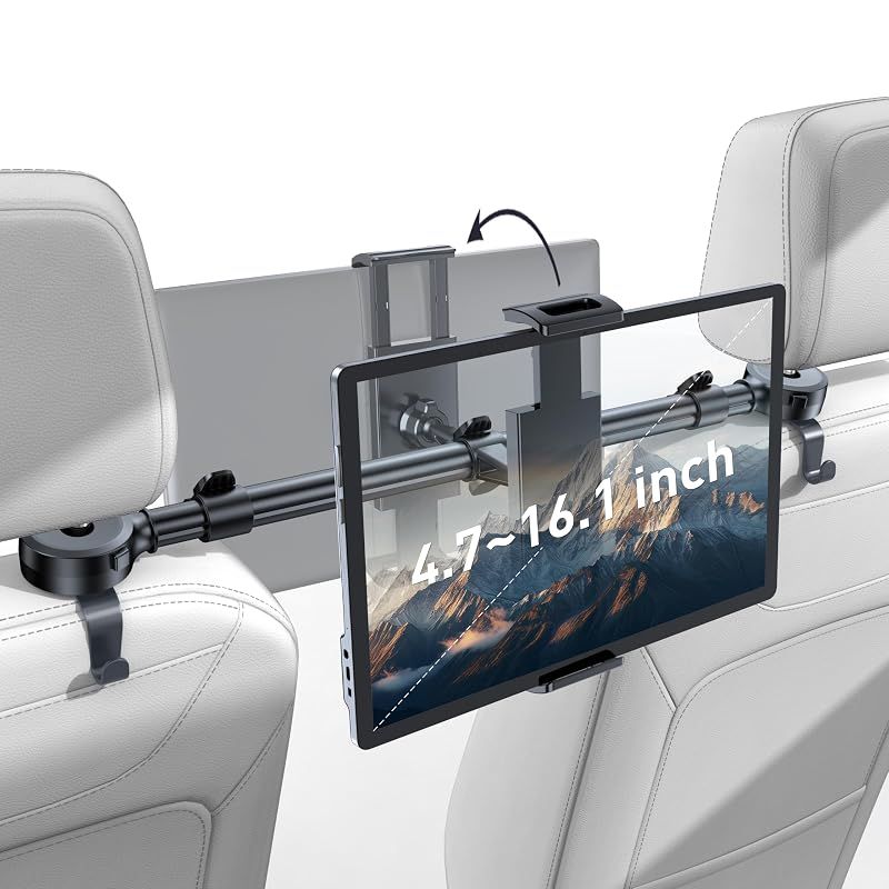【新品】 【次世代進化モデル・両端固定型】TRYONE タブレット ホルダー 後部座席 車載ホルダー ヘッドレストホルダー 後席 真ん中 伸縮アームスタンド 長さ調整 スマホ ホルダー 車載タブレットホルダー 360°回転可能 99.99%車種対応 防振機能ア