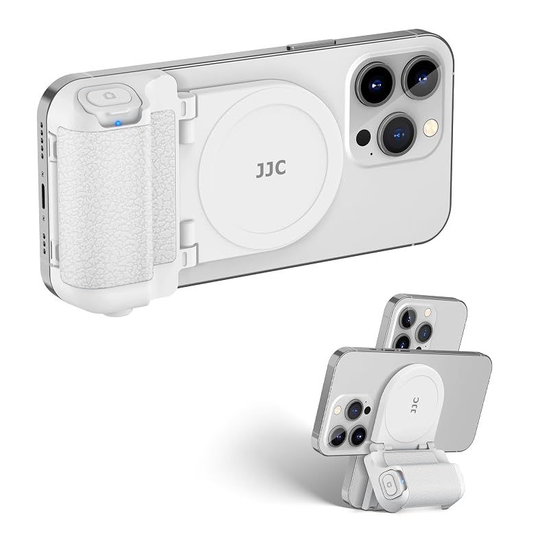 【新品】 JJC Magsafe対応 スマホグリップ 自撮りグリップ マグネット カメラグリップ スマホスタンド ワイヤレスリモコン付き スマートフォンホルダー 1/4ネジ穴付き 一脚 三脚 自撮り棒 iPhone 17 16 15 14 13 12 Pro