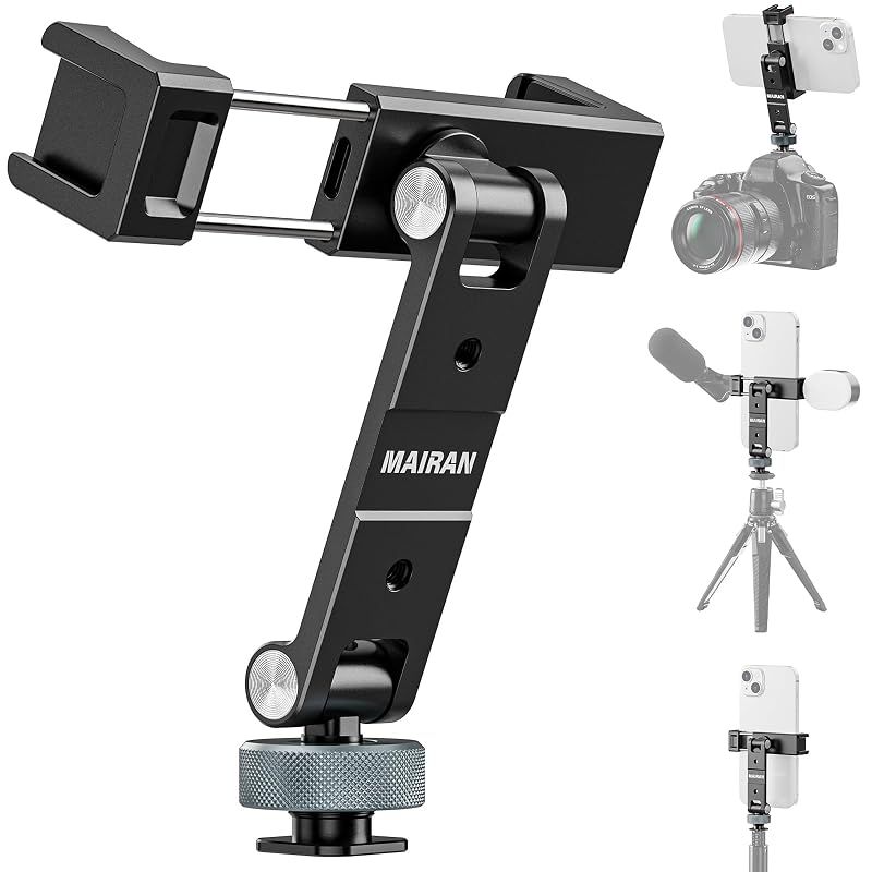 【新品】 金属製スマホホルダー 三脚マウント3つのコールドシューアルミニウム製ポータブルスマートフォン用三脚アダプター1/4インチネジ穴付き360度無段回転180度傾斜可能 超軽量iPhone/Android/三脚/自撮り棒/カメラに対応