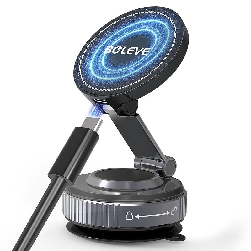 【新品】 Boleve【2026新登場・15W急速充電】スマホホルダー 車 ワイヤレス充電 マグネット【ナノジェル吸盤・360°回転】MagSafe 車載ホルダー 超強N55磁石 折りたたみ式 カー用品 片手操作【非MagSafe機種OK/吸盤水洗いOK/革も