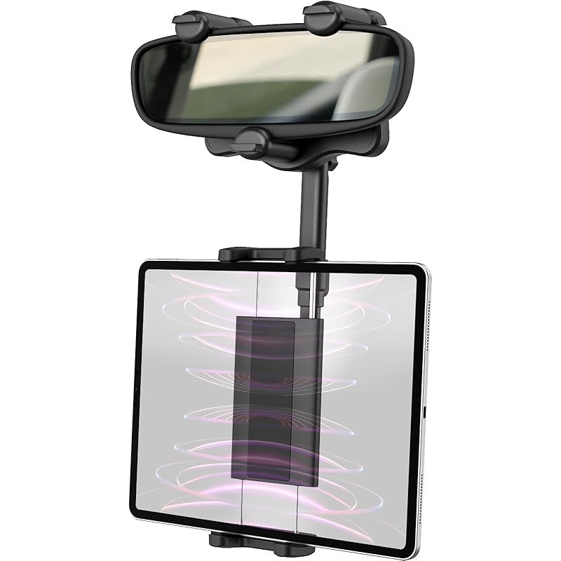 【新品】 Dosvsi 車載ホルダー タブレットホルダー 車 バックミラー用 スマホホルダー バックミラー タブレットブラケット ルームミラー 車 リアビューミラー スタンド 携帯ホルダー 360°回転 縦横自在 伸縮式アーム 安定 注意散漫を防ぐ 4?13イ