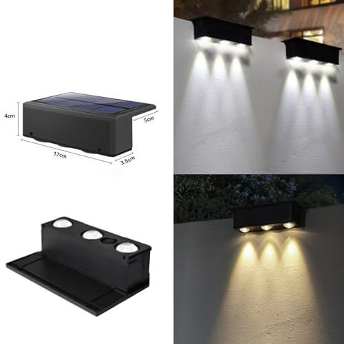 ソーラー 屋外 フェンスライト ガーデンライト LED ソーラー 表札灯 表示灯 玄関灯 門柱灯ソーラー式 取付簡単 庭 階段 通路 バックヤード 玄関等に適用 (3つの光/暖かい白, 4個セット) 国内発送