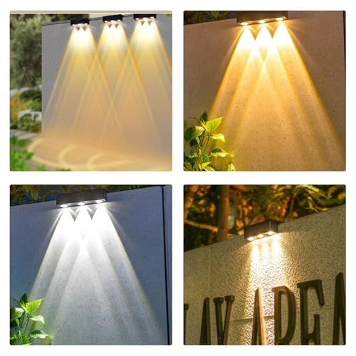 ソーラー 屋外 フェンスライト ガーデンライト LED ソーラー 表札灯 表示灯 玄関灯 門柱灯ソーラー式 取付簡単 庭 階段 通路 バックヤード 玄関等に適用 (3つの光/暖かい白, 4個セット) 国内発送
