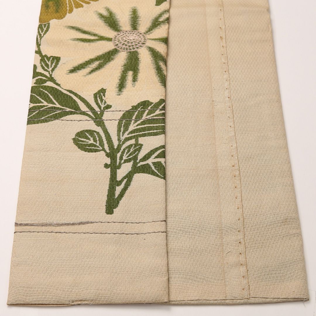 お買い得品！アンティーク 半幅帯 帯丈292cm 正絹 全通 小袋帯 花柄 茶系 1247-00690