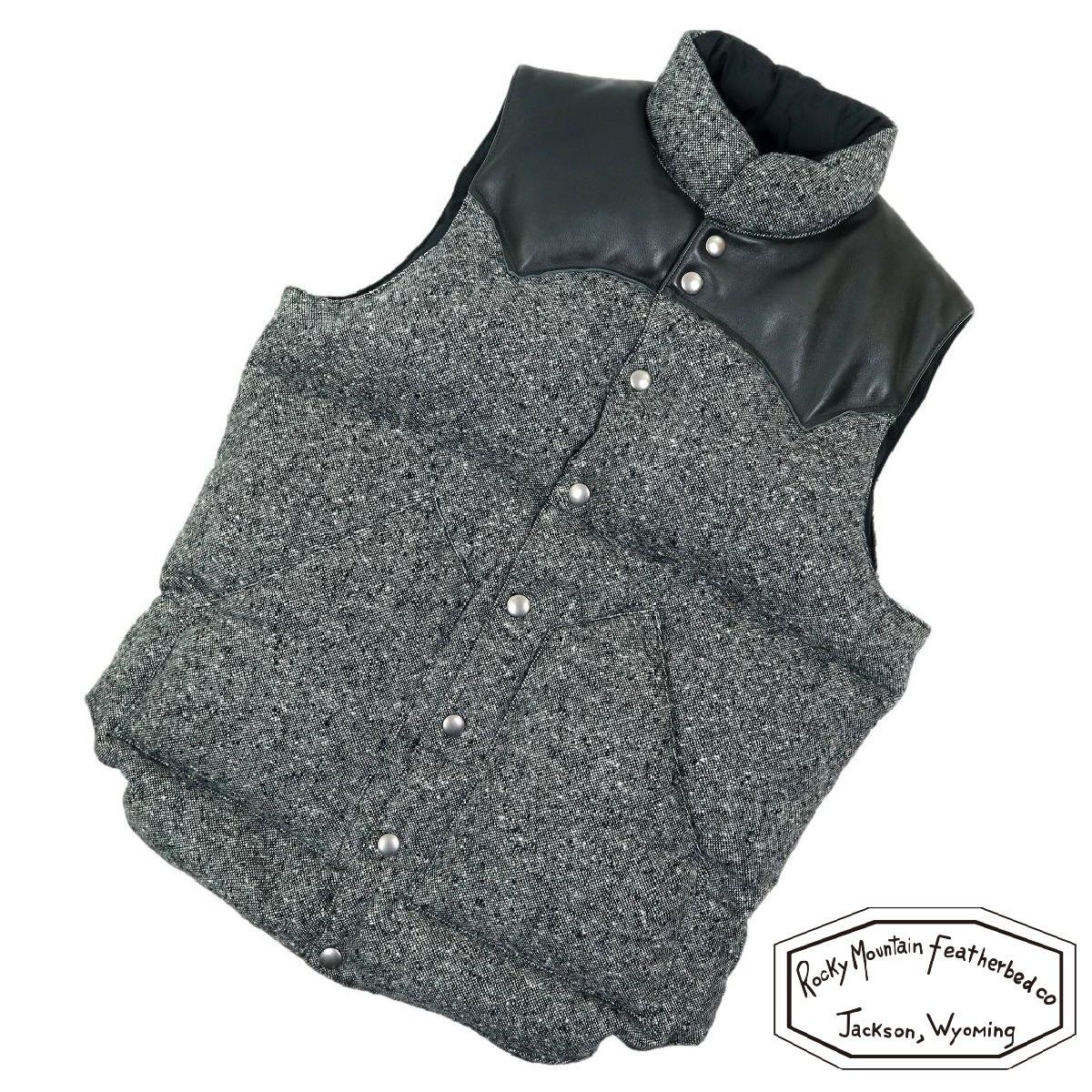 【T303】【極美品】Rocky Mountain Featherbed ロッキーマウンテン ダウンベスト レザーヨーク切り替 サイズ38
