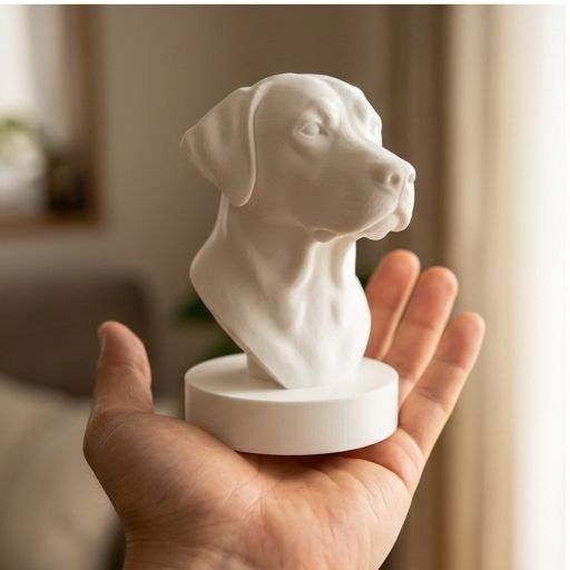 犬（ラブラドールレトリバー）の3Dプリント胸像 白PLA 彫刻 置物