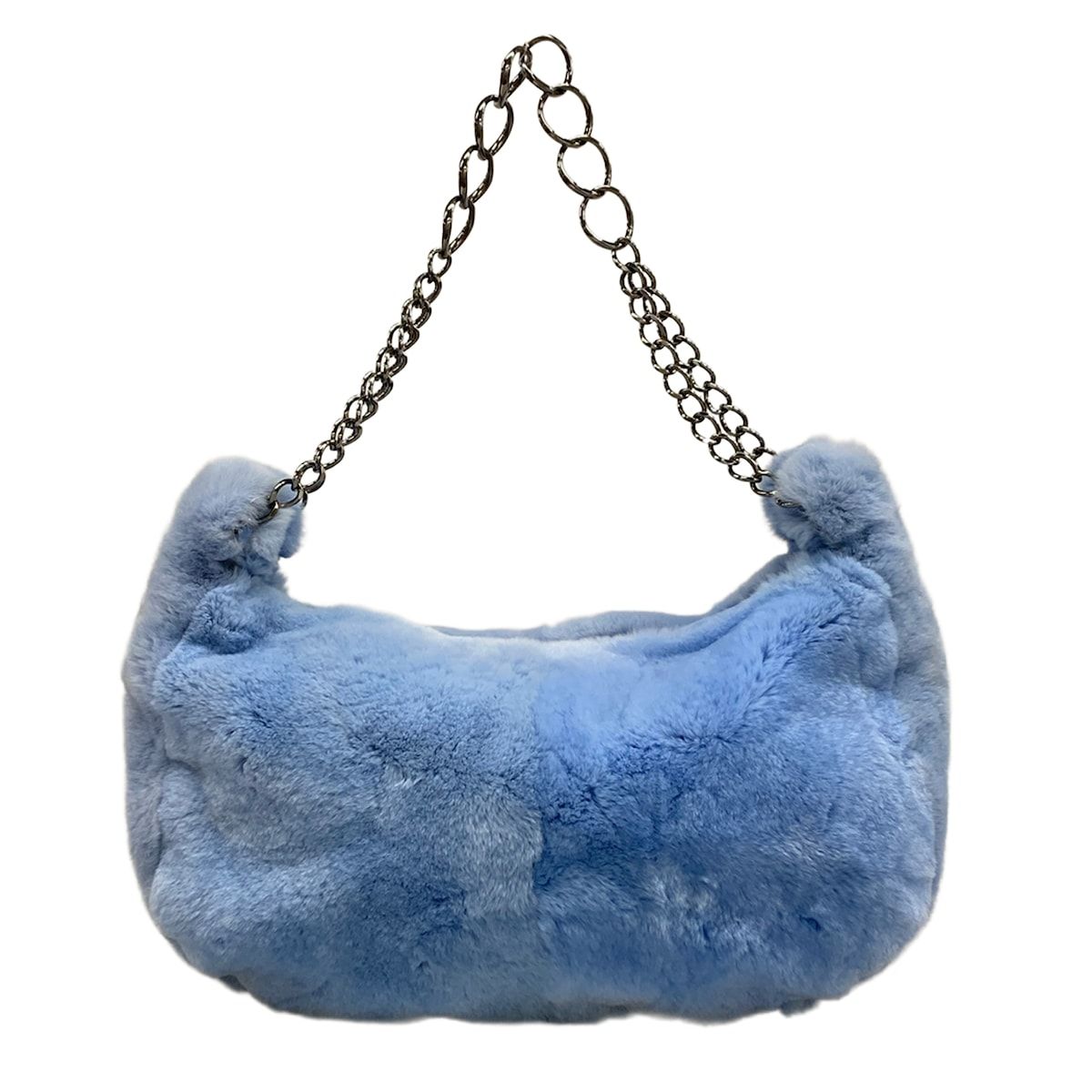 CHANEL(シャネル) ショルダーバッグ - ライトブルー チェーンショルダー/シルバー金具 ファー
