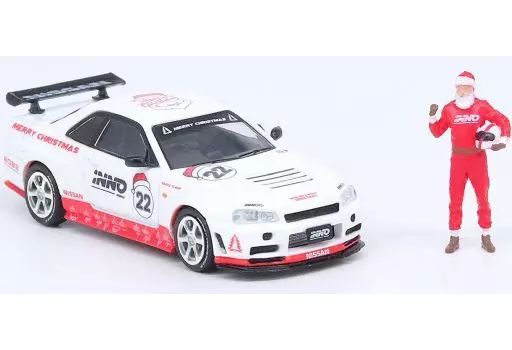 【中古】ミニカー 1/64 Nissan スカイライン GT-R R34 ”X’MAS 22” Special Edtion(ホワイト×レッド) サンタクロースフィギュア付 CHASE CAR [IN64-R34-XMAS22]