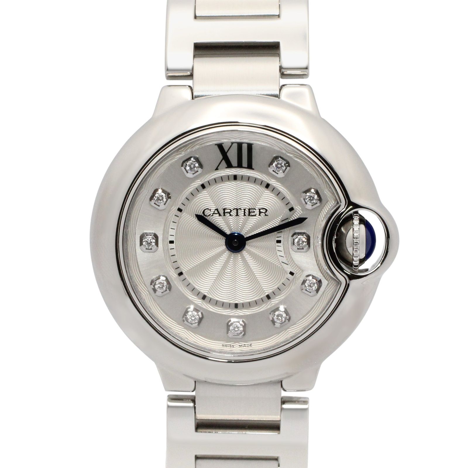 カルティエ CARTIER 腕時計 バロンブルー SM 11Pダイヤ WE902073 シルバー ステンレススチール ダイヤモンド バロンブルー SM 11Pダイヤ レディース Used A