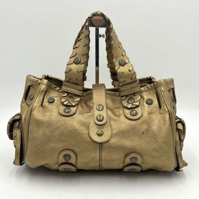 Auth Chloe Silverado Y2K Leather Tote Bag Shoulder Bag Gold