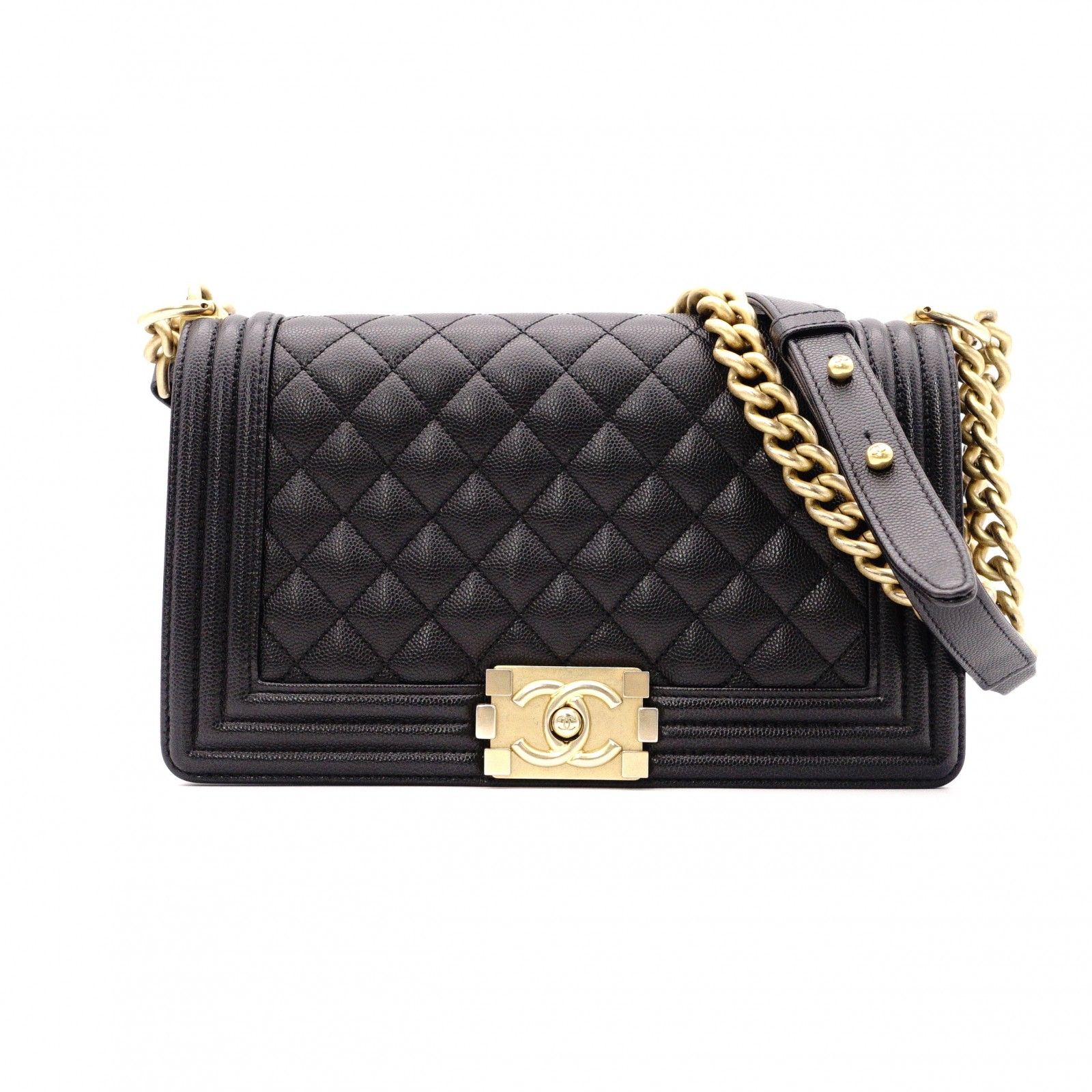 CHANEL シャネル キャビアスキン ボーイ シャネル ショルダーバッグ レザー ブラック ゴールド金具