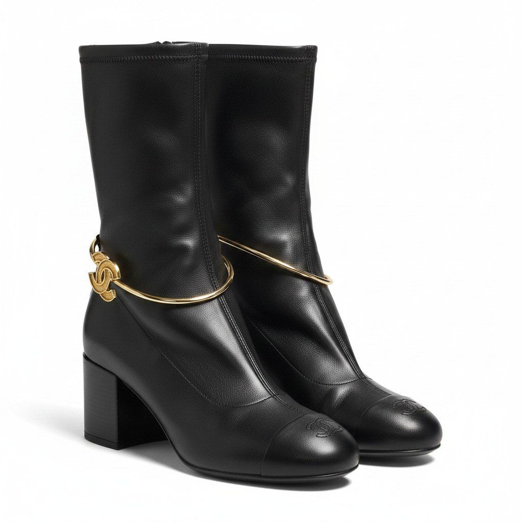 Cg14 CHANEL シャネル 2026クルーズ ココマーク メタルリング レザーブーツ G46933 サイズ36 1/2 ブラック レディースu02t