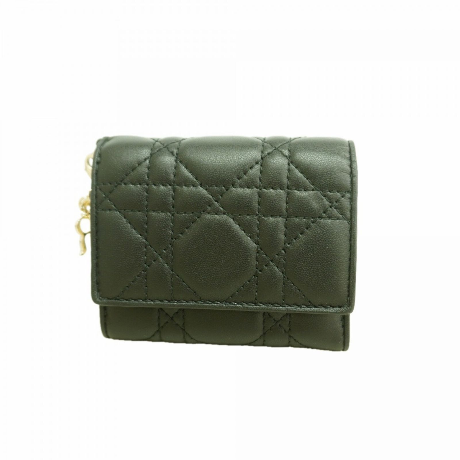 クリスチャン・ディオール(Christian Dior) クリスチャンディオール 三つ折り財布 カナージュ レザー ブラック シャンパンレディース