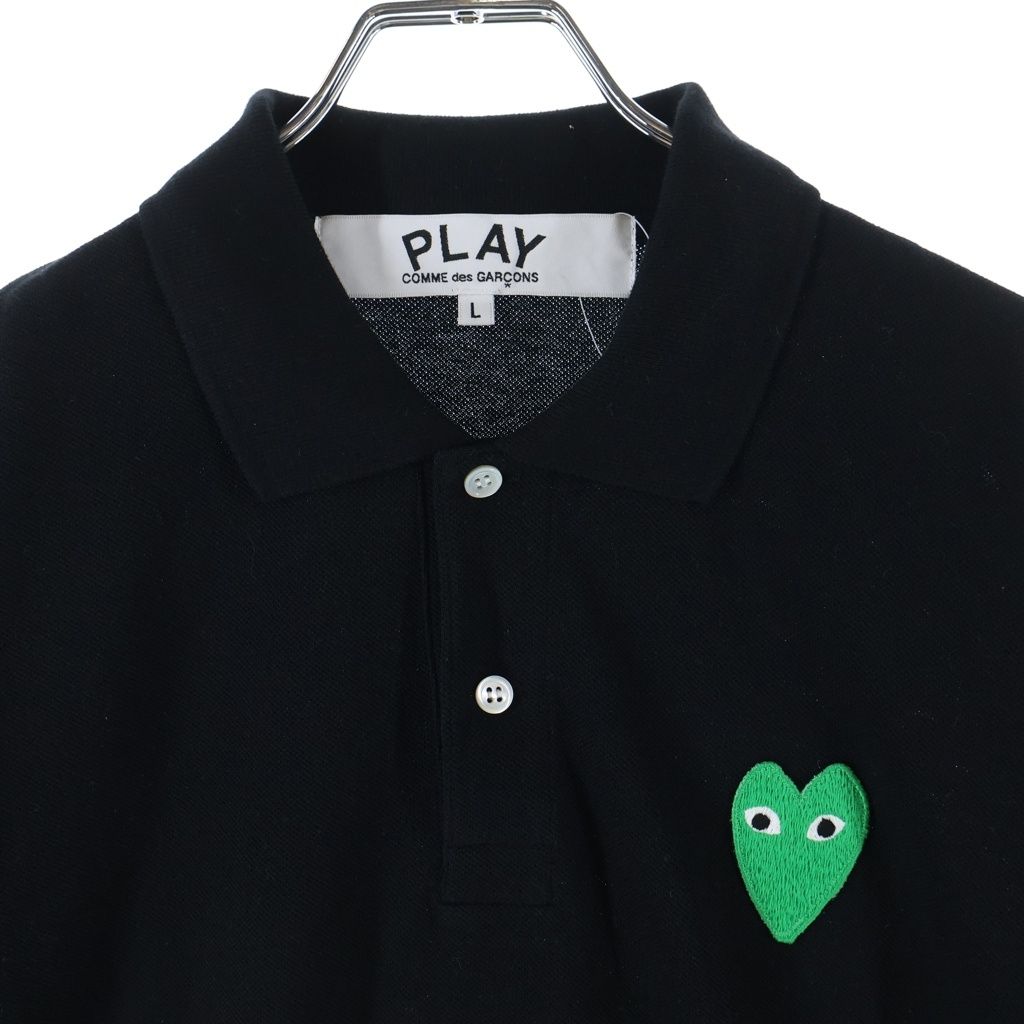 コムデギャルソン ポロシャツ ブラック 半袖 シャツ Lサイズ COMME des GARCONS (コムデギャルソン) Logo Embroidery ハートロゴ 胸