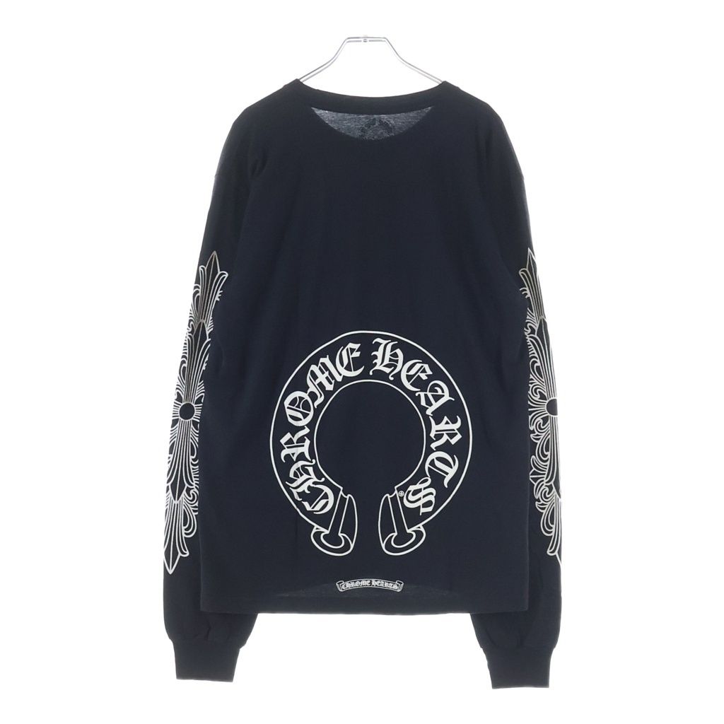 CHROME HEARTS (クロムハーツ) BACK HORSESHOE PRINT LS TEE バックホースシュー 袖フローラル プリント ロングスリーブ 長袖Tシャツ カットソー ブラック