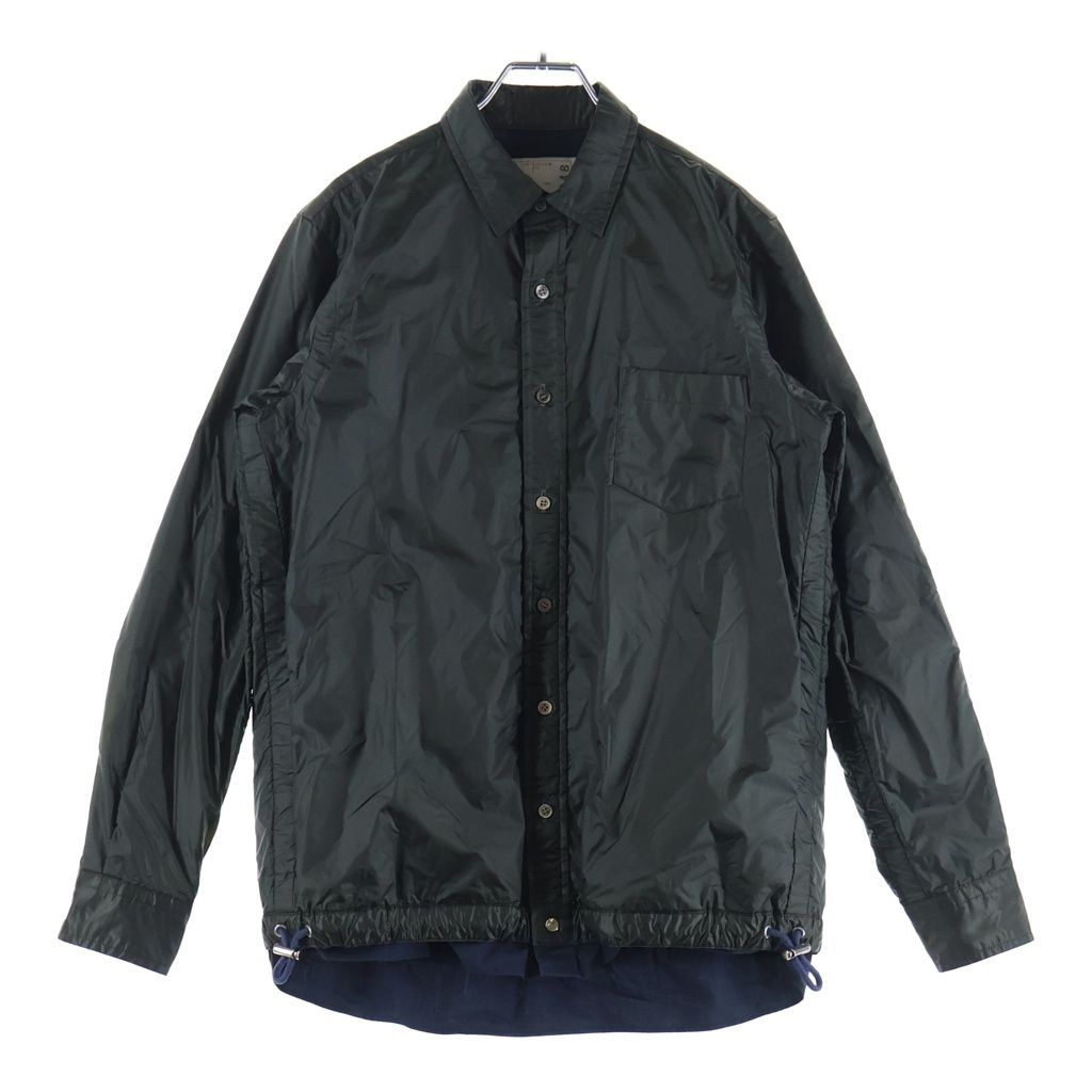 Sacai サカイ 19AW SPONGE SWEAT MA-1 HOODIE ドローコード付き 裏地切り替え ボタン ナイロンジャケット カーキ 19-02048M Sacai (サカイ) 19AW SPONGE SWEAT MA-1 HOODIE ドローコード付き 裏地