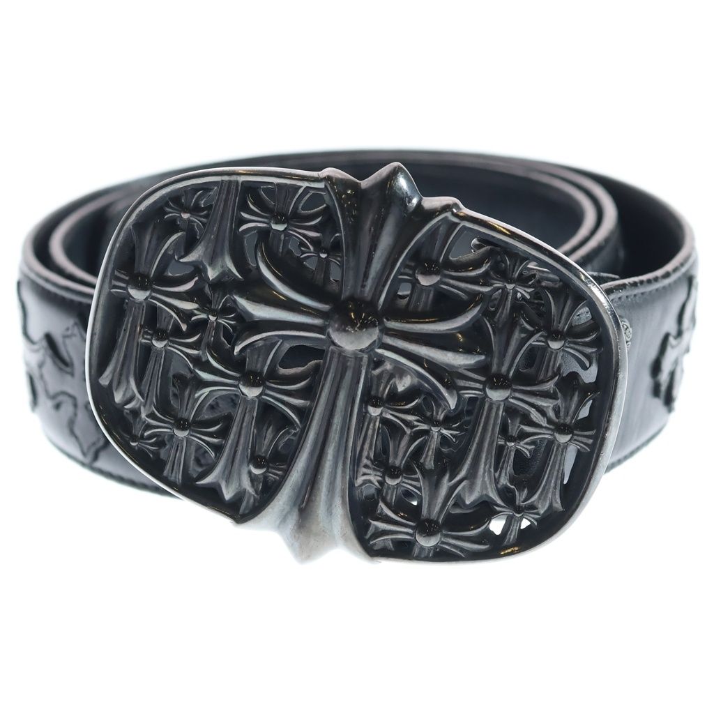 CHROME HEARTS (クロムハーツ) セメタリークロスバックル セメタリークロスパッチ レザーベルト ブラック #34