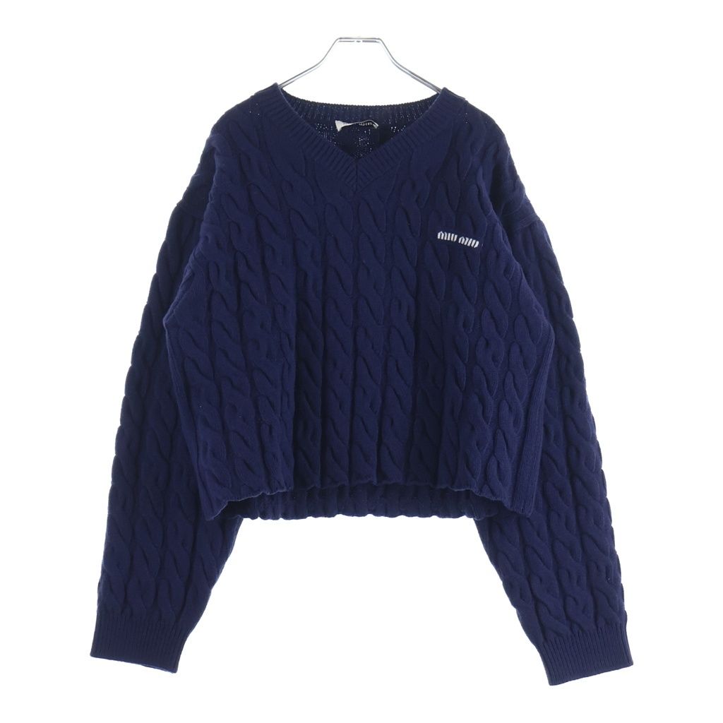 miumiu (ミュウミュウ) ロゴ刺繍 ケーブルニットセーター MML03C ネイビー 60,500円