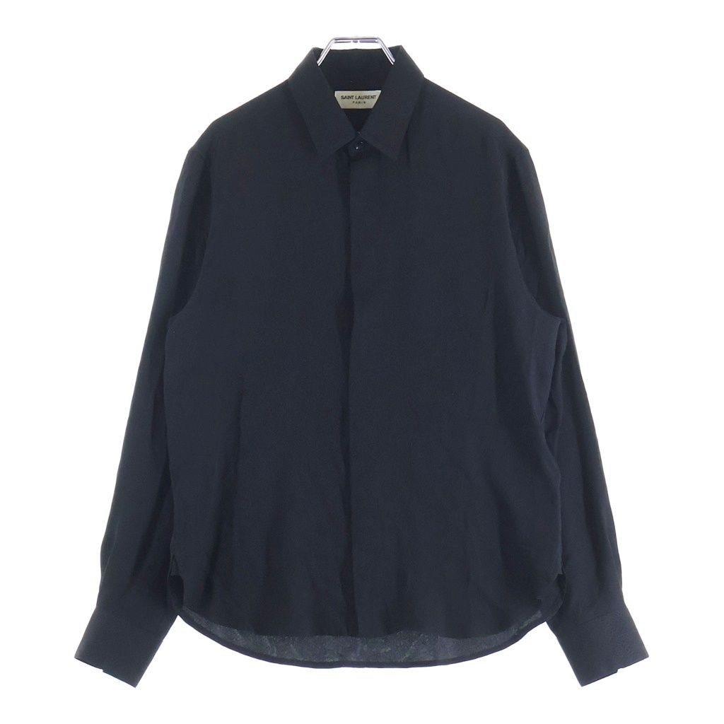 SAINT LAURENT PARIS (サンローランパリ) Silk Shirt 総柄長袖比翼シャツ ブラック 646850 Y1H57