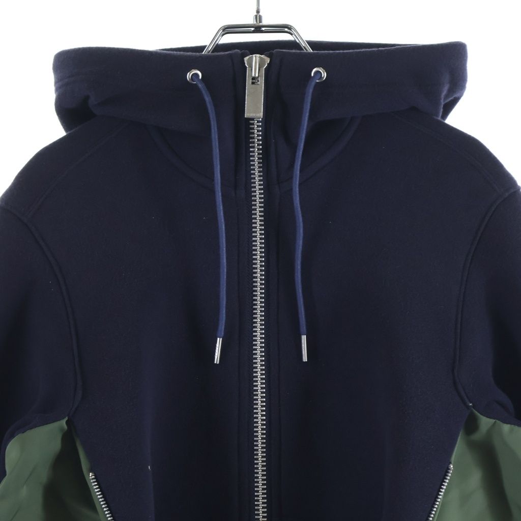 sakai ネイビー/カーキ フルジップ パーカー Sacai (サカイ) ナイロン切り替え ジップアップ パーカー フーディー