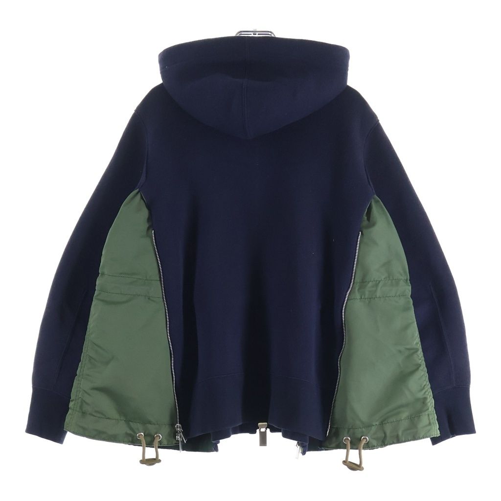 sakai ネイビー/カーキ フルジップ パーカー Sacai (サカイ) ナイロン切り替え ジップアップ パーカー フーディー