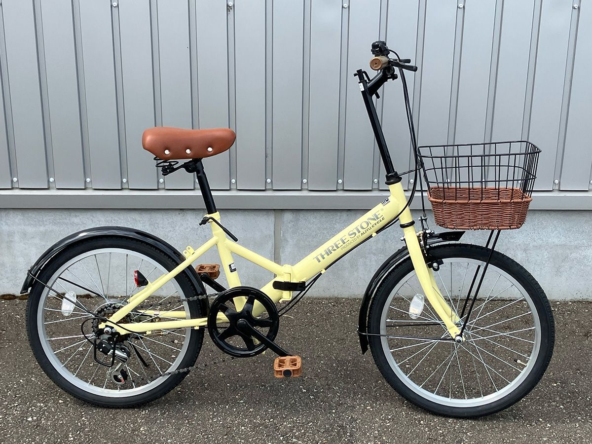 訳あり】USED品 折りたたみ自転車 20インチ 籐風バスケット搭載 [TS-20 