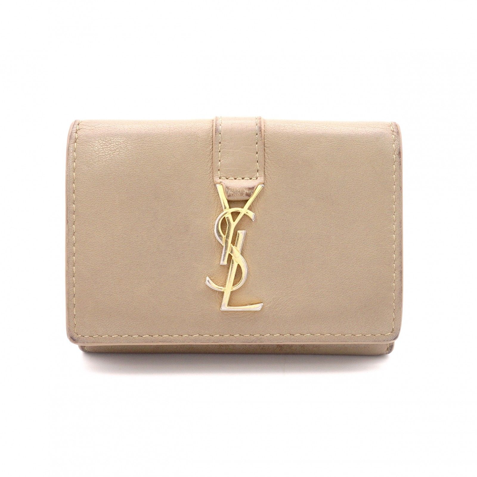 SAINT LAURENT サンローラン タイニー ウォレット オリガミ YSLライン 三つ折り財布 レザー ベージュ レディース