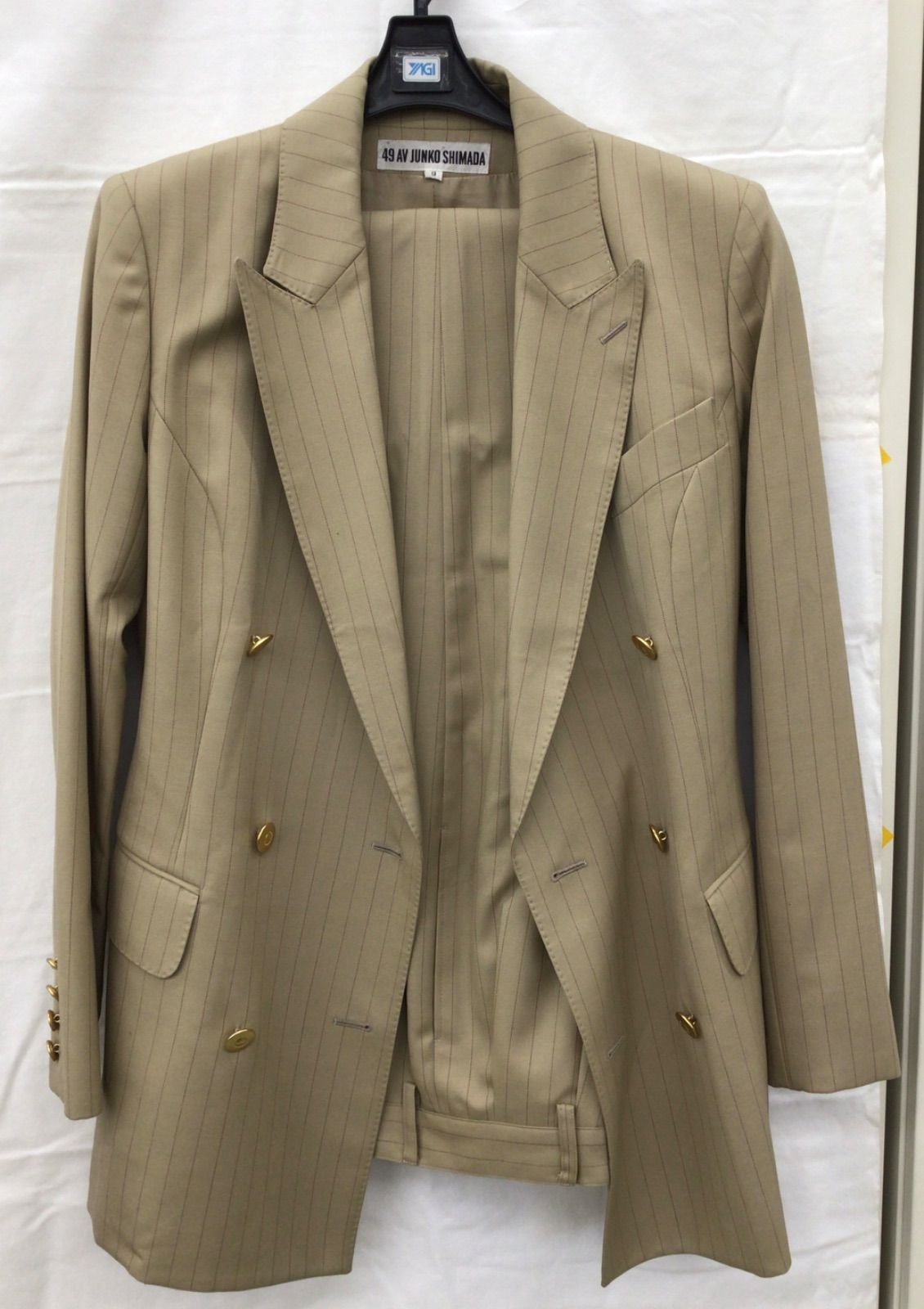 中古・現状品】49AV ジュンコシマダ ストライプ スーツセット 9号 L 