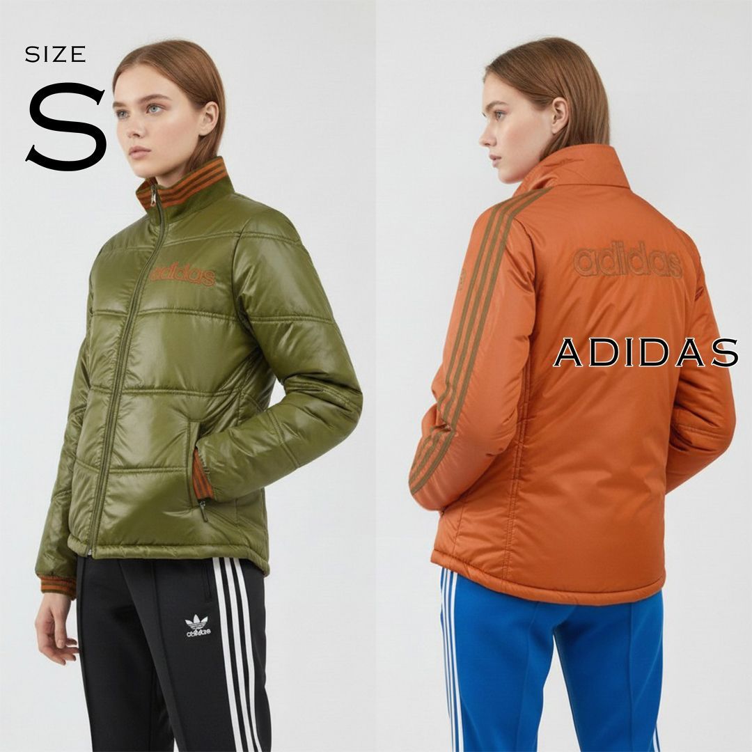 【極美品/00s】adidasアディダス Y2K スリーライン リバーシブル中綿ジャケット S オリーブ×オレンジ 【古着】【中古】【送料無料】