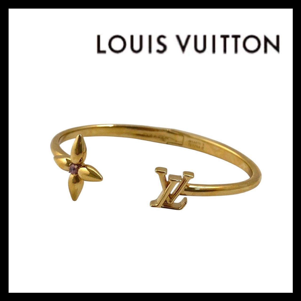 【LOUIS VUITTON】ブレスレット ルイゼット シグネチャー Sサイズ LV イニシャル モノグラム フラワー M1441S ゴールド/金カラー バングル ルイ ヴィトン (SER-8916)