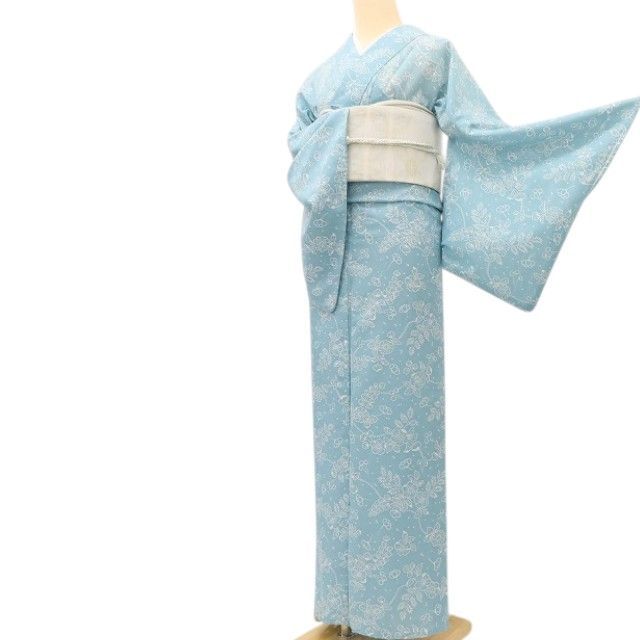 △604mk13△洗える夏の着物！小紋 絽 桜 くすんだ水色 夏着物△未使用品 百華❀Y5281◇美品 洗える夏着物 絽 菊 椿 桜 小紋 - メルカリ