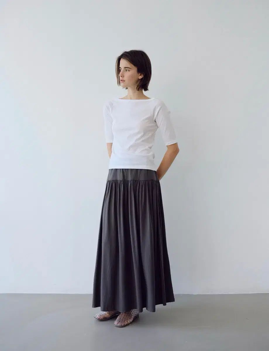 URAGO テンセル シャーリング ロング スカート チャコール