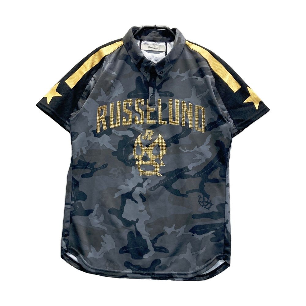サイズ：2 RUSSELUNO ラッセルノ 半袖ポロシャツ ボタンダウン ルチャ×カモフラ柄 グレー系 [240101728880] ゴルフウェア レディース ストスト